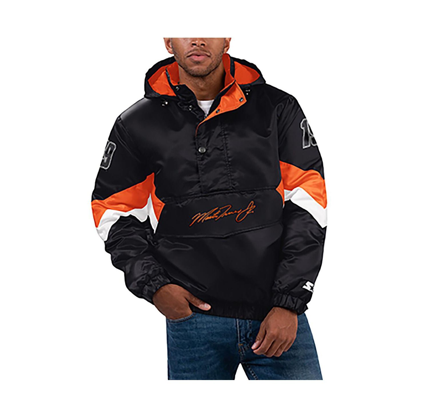 Men's Black Martin Truex Jr Home Team Satin Half-Zip Hoodie Jacket