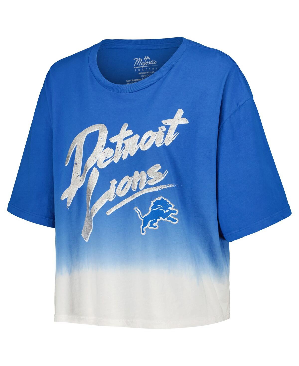 Women's Majestic Threads Aidan Hutchinson White Distressed Detroit Lions Dip-Dye Player Name and Number Crop Top - White