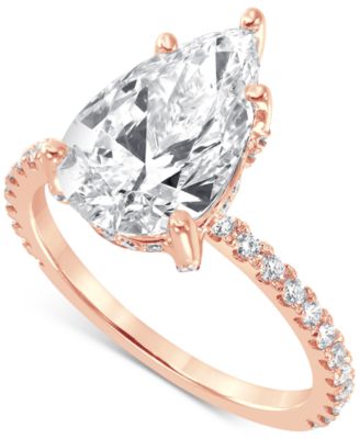 Badgley Mischka Certified Lab Grown Diamond Pear Halo Engagement Ring (3-3/8 ct. t.w.) in 14k Gold - Rose Gold