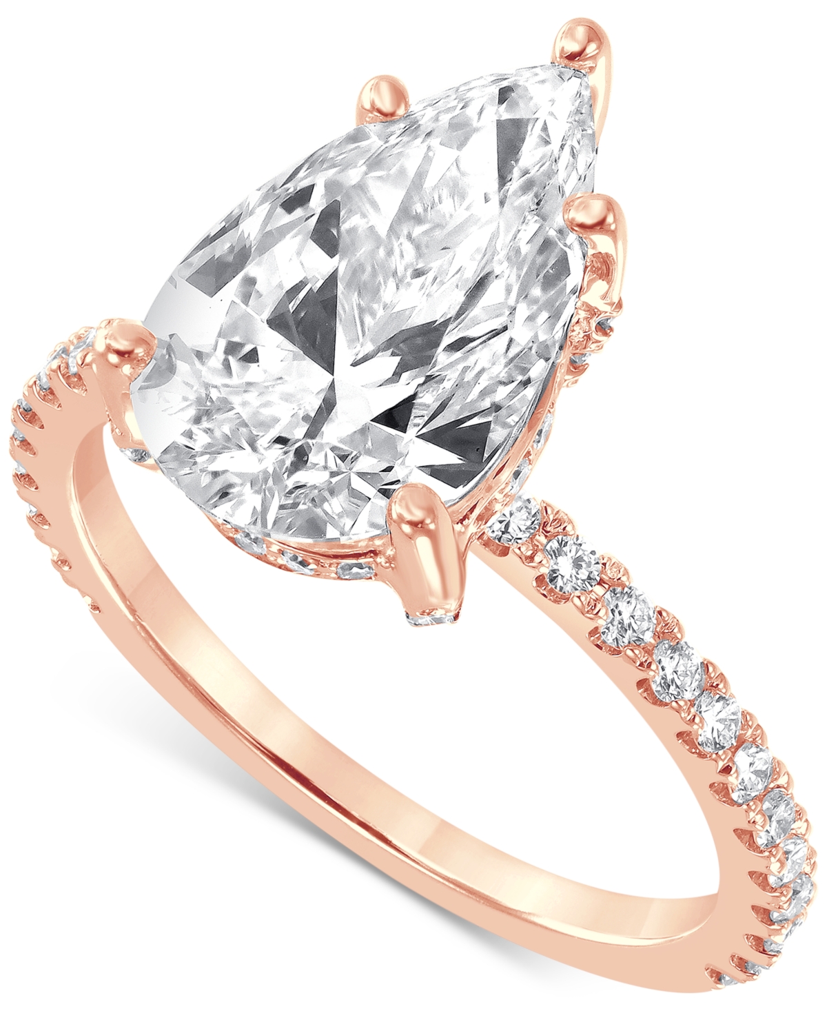 Badgley Mischka Certified Lab Grown Diamond Pear Halo Engagement Ring (3-3/8 Ct. T.w.) In 14k Gold In Rose Gold