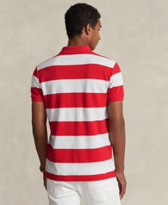 men's red and white polo shirt