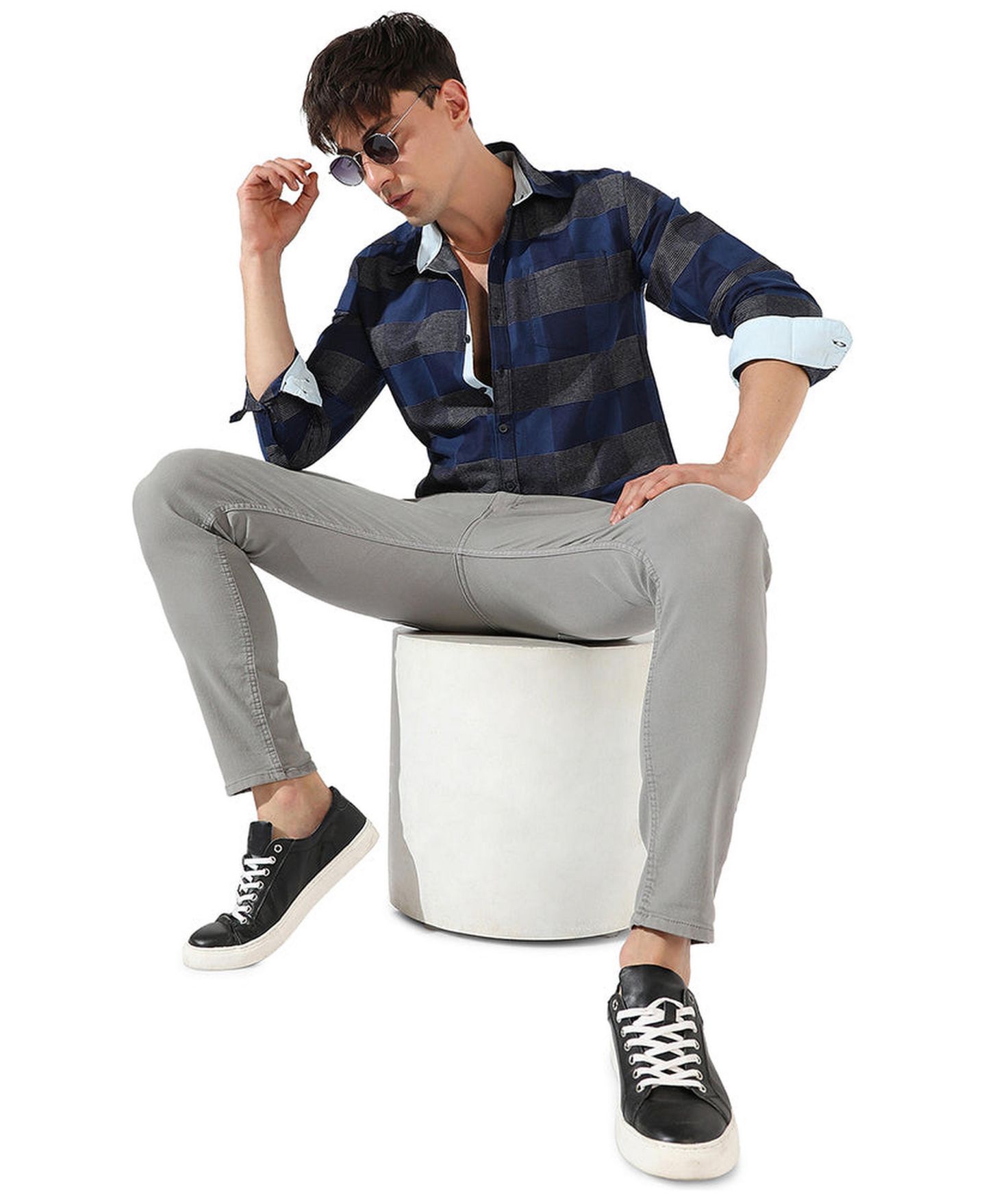 Мужская рубашка Cahoot Men Full Sleeve Checkered Casual, цвет: Джинсовый синий — фото 4