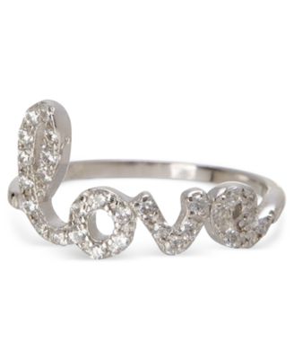 ADORNIA - Rhodium-Plated Pav&eacute; Cursive Script Love Ring