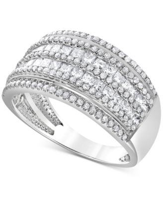 Diamond Princess & Round Multirow Statement Ring (1 ct. t.w.) in 14k ...