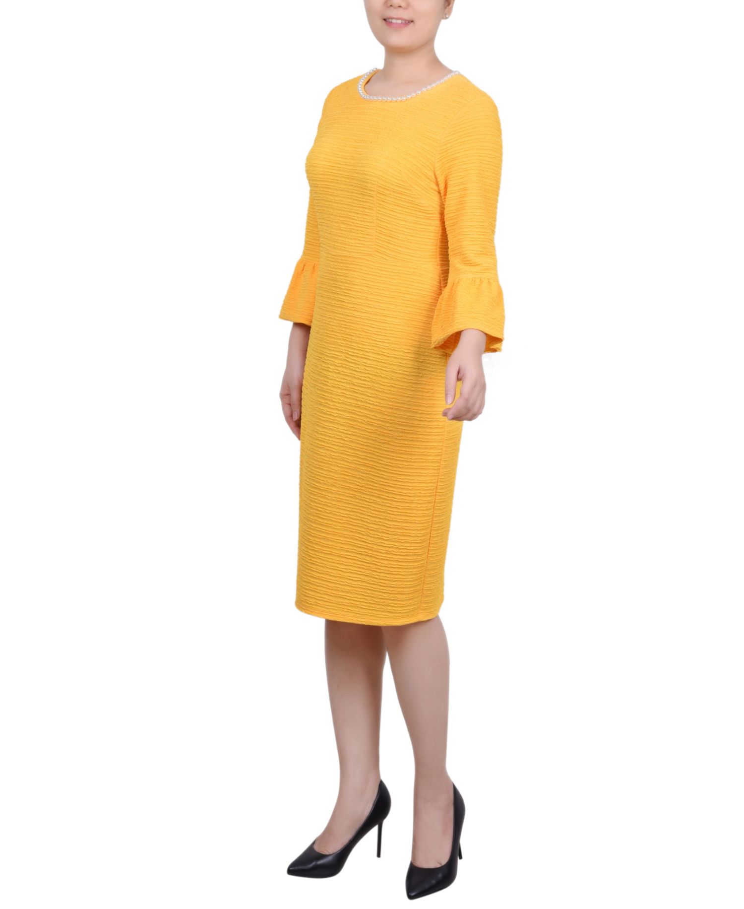 Petite 3/4 Length Imitation Pearl Detail Dress