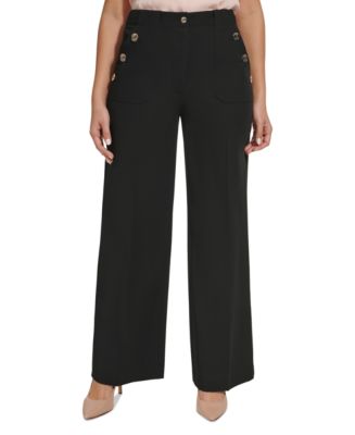 DKNY Women's Button-Trim Wide-Leg Sailor Pants - Macy's