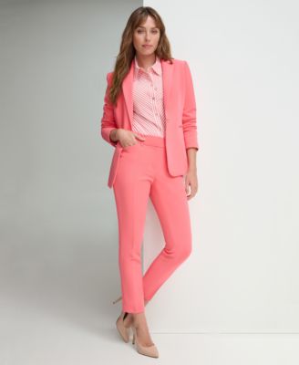 Shop Tommy Hilfiger Womens Slim One Button Blazer Striped Shirt Slim Leg Ankle Pants In Sherbet