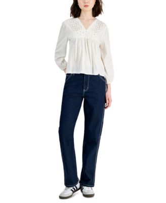Lucky Brand - Women's Embroidered Cutout Cotton Top