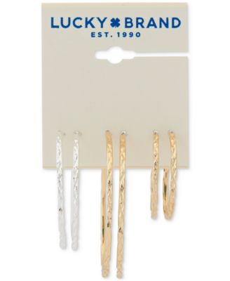 Lucky Brand - Two-Tone 3-Pc. Set Textured Hoop Earrings