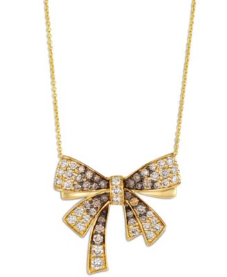 Le Vian - Chocolate Ombr&eacute; Diamond & Vanilla Diamond Bow Adjustable 20" Pendant Necklace (1-3/8 ct. t.w.) in 14k Gold