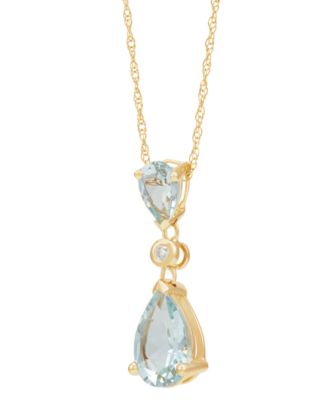 Aquamarine Pear (1-1/2 ct. t.w.) & Diamond Accent Pendant Necklace in 14k Yellow Gold, 18"