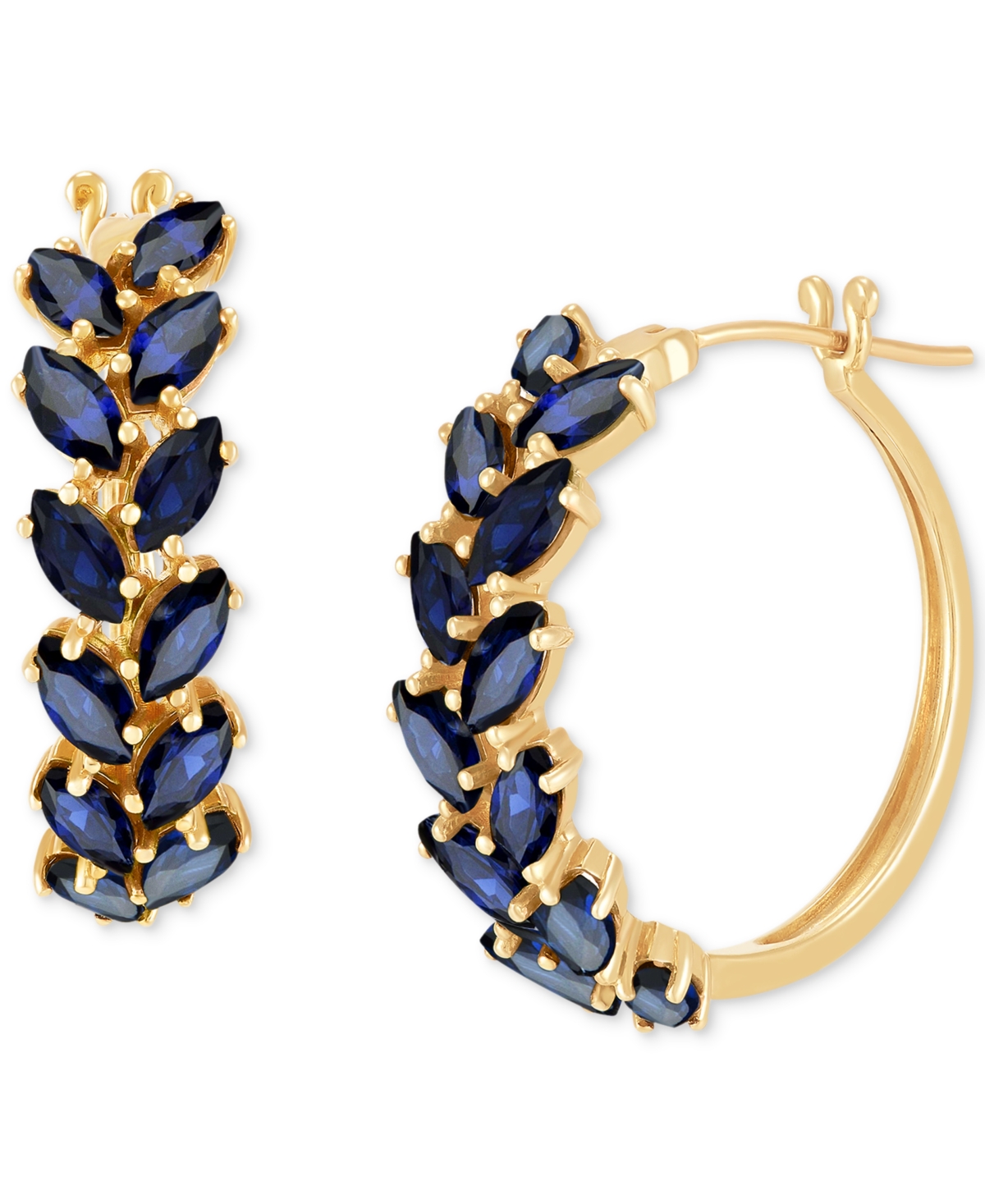 Emerald Marquise-Cut Leaf Design Small Hoop Earrings (4 ct. t.w.) in 14k Gold, (Also in Ruby & - Sapphire