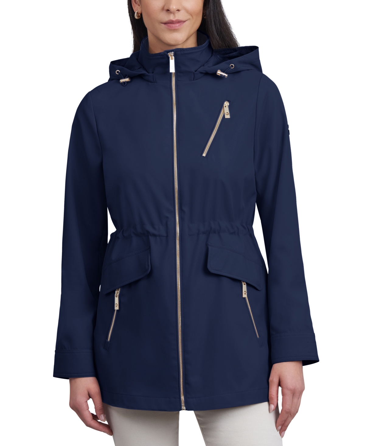 Shop Michael Kors Michael  Women's Hooded Water-resistant Anorak Coat In Midnight