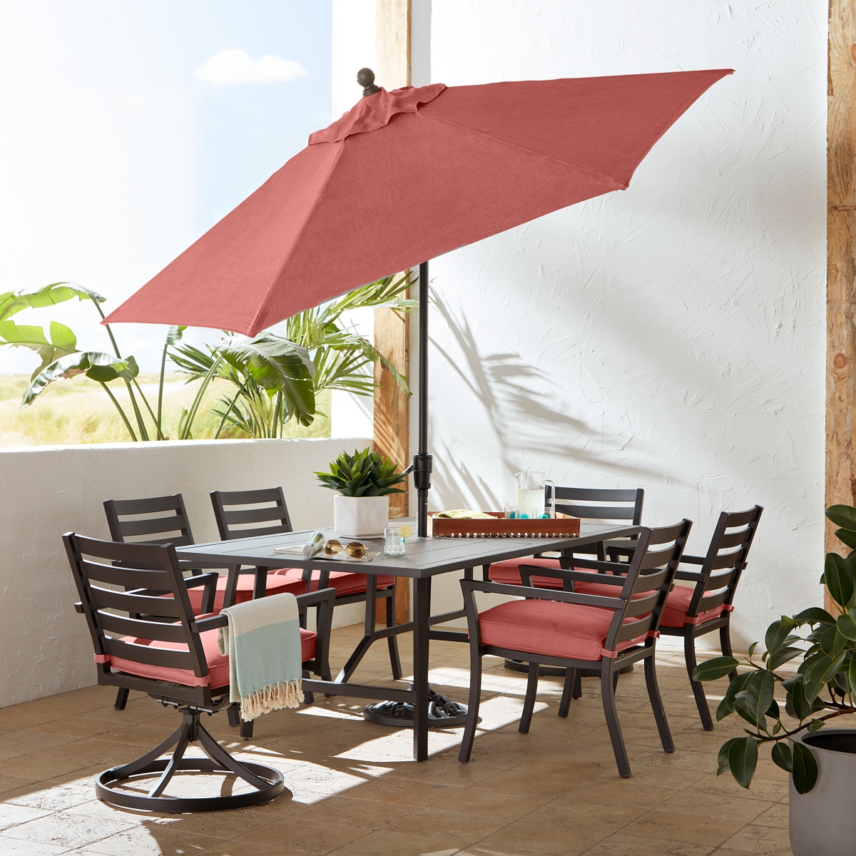 Shop Agio Astaire Outdoor 9' Umbrella + Umbrella Base In Spa Light Blue