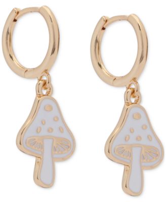 Lucky Brand - Gold-Tone White Mushroom Charm Hoop Earrings