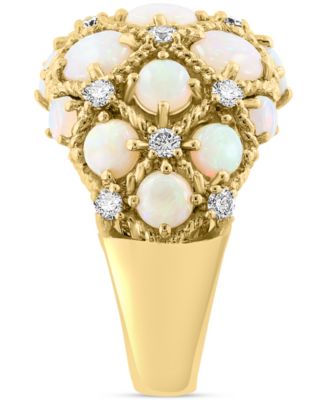 EFFY&reg; Opal (5-5/8 ct. t.w.) & Diamond (1/2 ct. t.w.) Lattice Cluster Ring in 14k Gold