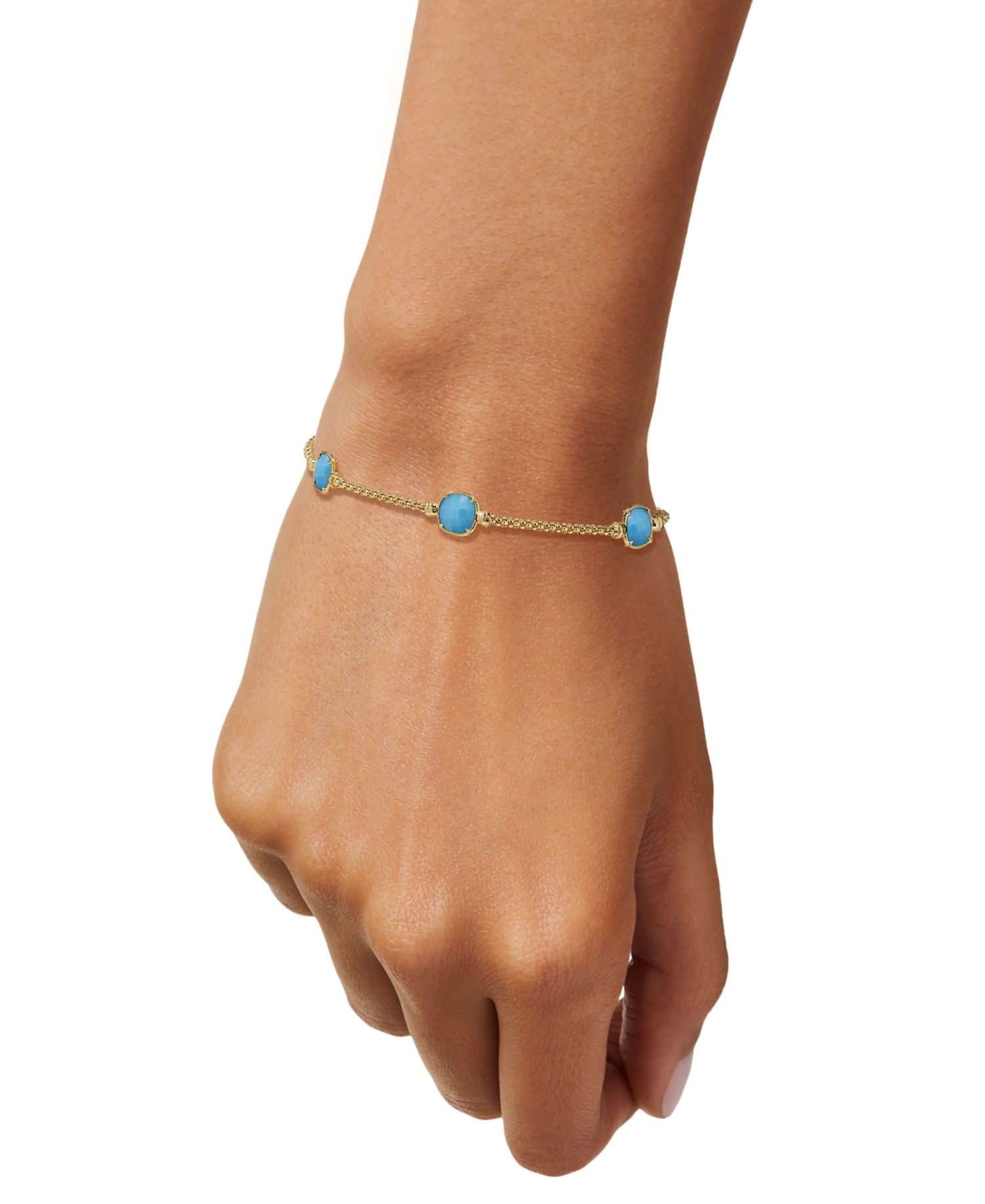 Lapis Lazuli Station Link Chain Bracelet in 14k Gold-Plated Sterling Silver (Also in Turquoise, Citrine, Amethyst, Garnet & Onyx)