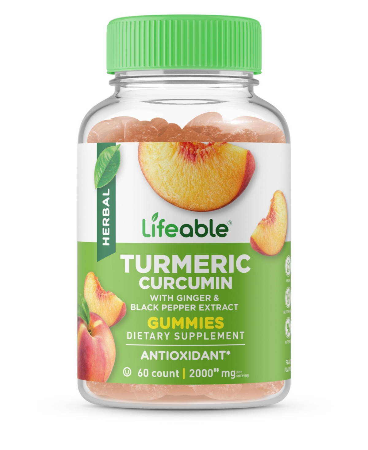 Turmeric Curcumin with Ginger & Black Pepper Extract Gummies - Bone Health And Immunity - Great Tasting Natural Flavor Vitamins - 60 Gummies