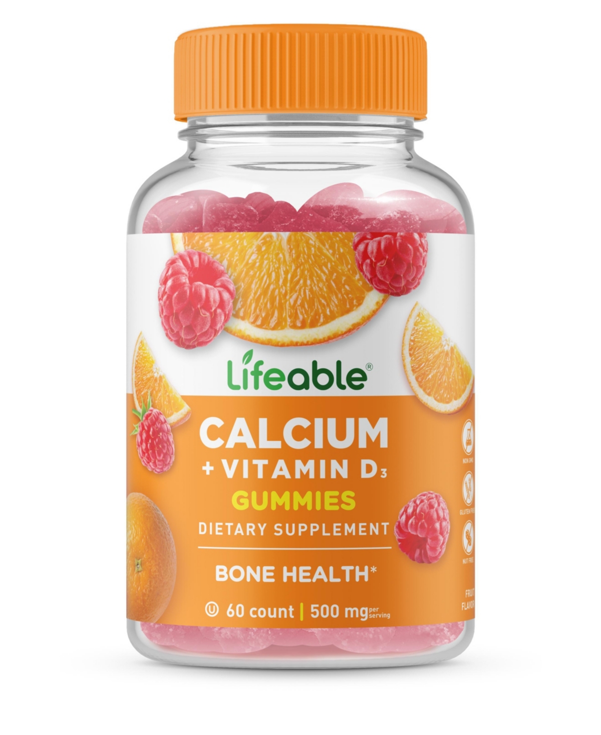 Calcium 500 mg with Vitamin D3 1,000 Iu Gummies - Teeth, Bones, Muscles, And Nerves - Great Tasting Dietary Supplement Vitamins - 60 Gummies