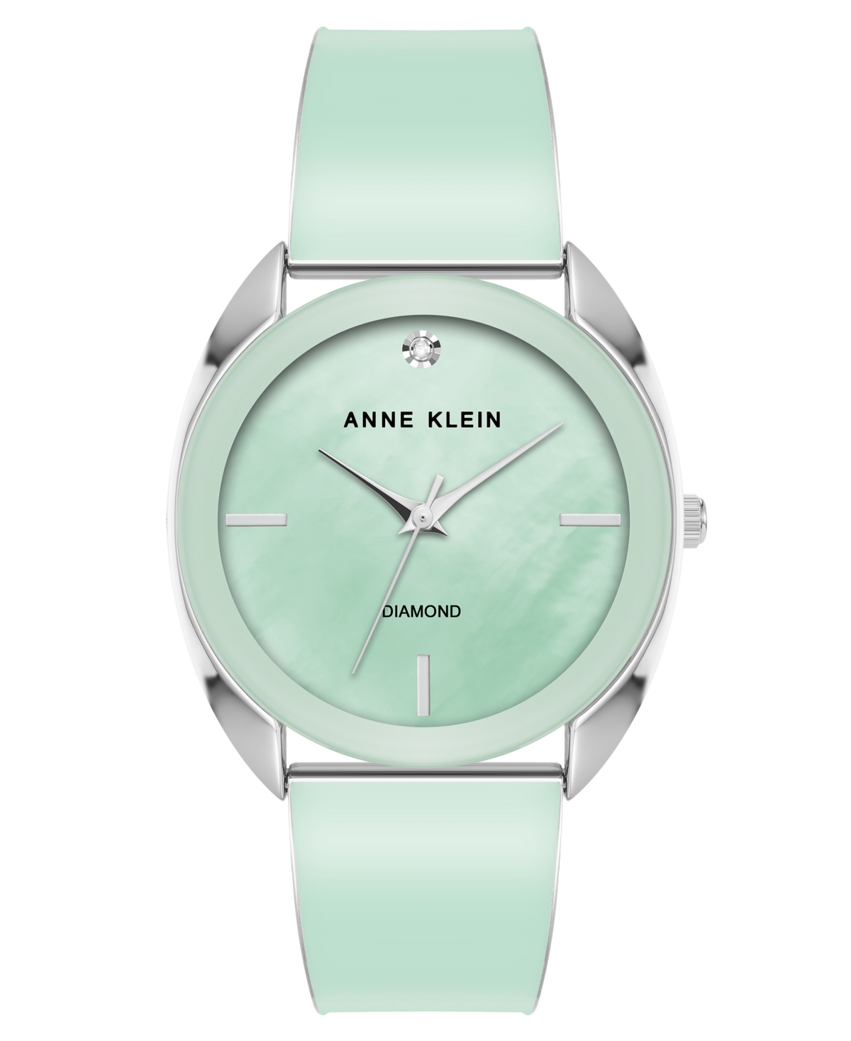 Shop Anne Klein Women's Quartz Silver-tone Alloy And Mint Green Enamel Watch, 34mm