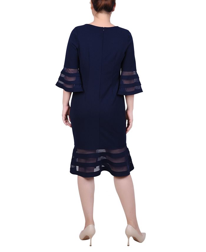 NY Collection Women's Shadow Stripe Elbow Sleeve Dress - Macy's