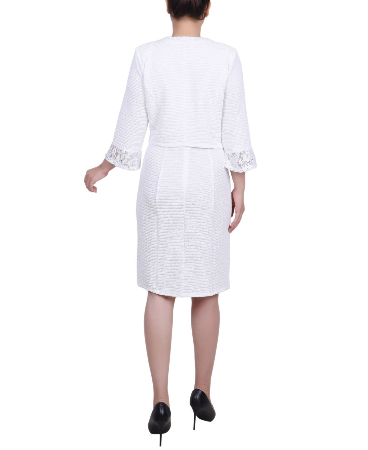 Petite Two Piece Novelty Knit and Lace Dress Set