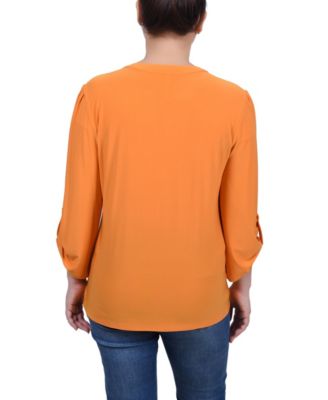 Women's Long Sleeve Pintuck Front Top with Chain Details