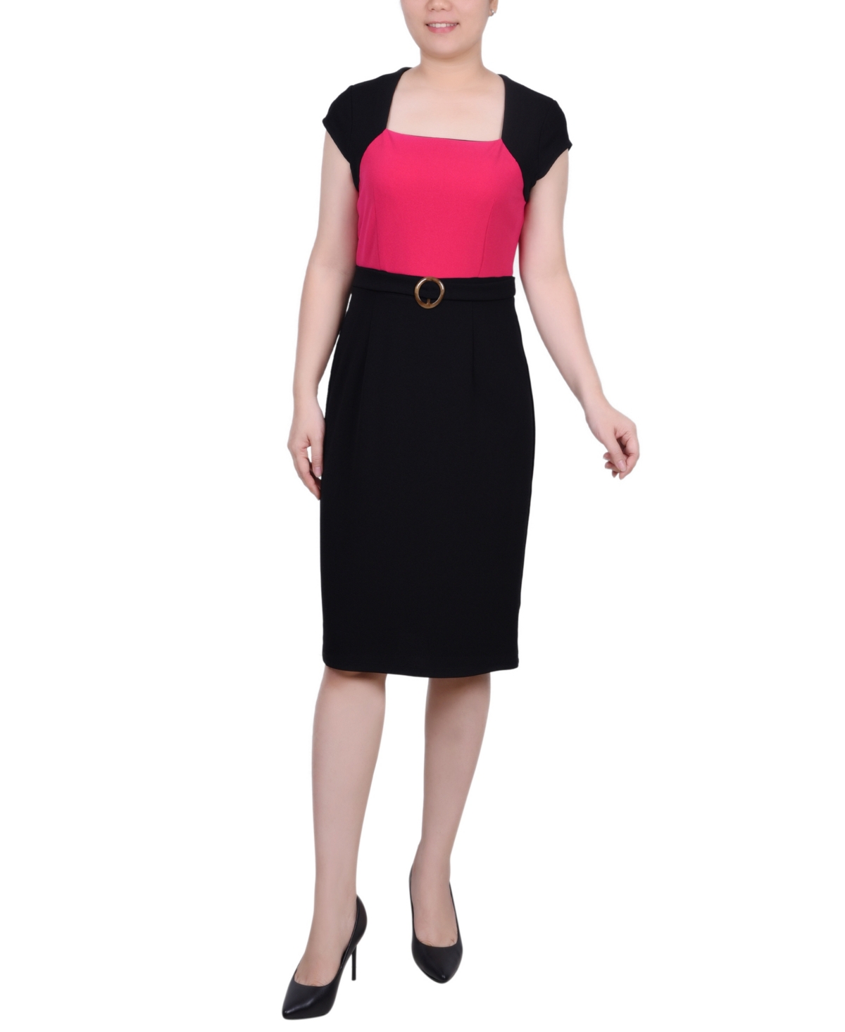 Ny Collection Women's 3/4 Sleeve Colorblocked Dress, 2 Piece Set - Pink
