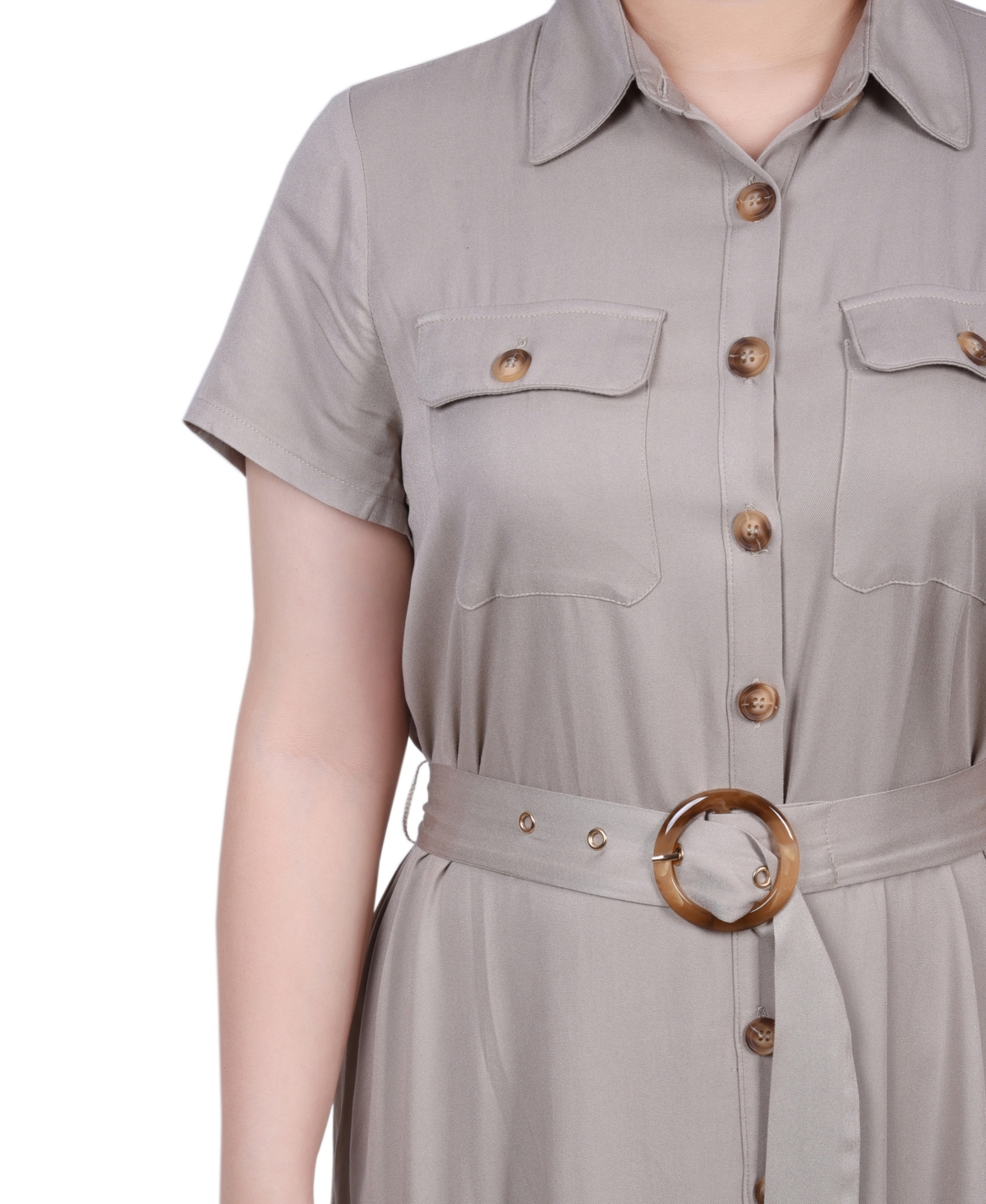 Ny Collection Women's Short Sleeve Midi Twill Dress