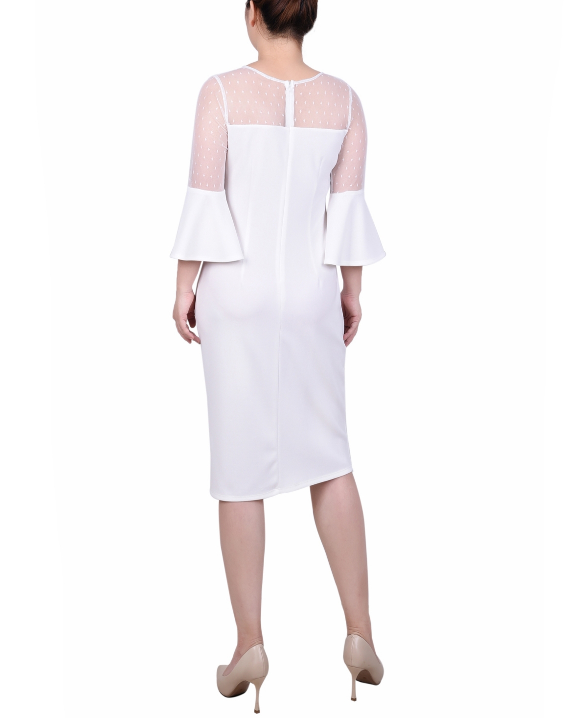 Ny Collection Women's Illusion Neck Scuba Dress In Ivory