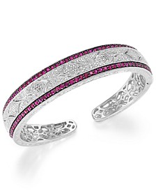 Ruby (1-3/4 ct. t.w.) and Diamond (1/10 ct. t.w.) Antique Cuff Bracelet in Sterling Silver (Also available in Emerald and Sapphire)
