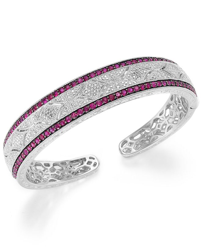 Macy's Ruby (13/4 ct. t.w.) and Diamond (1/10 c.t. t.w.) Cuff Bangle