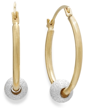 image of Beaded Hoop Earrings in 10k Gold and Sterling Silver