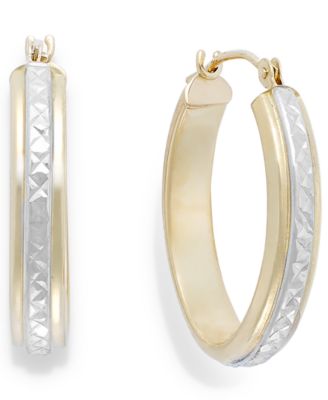 Macy's - Two-Tone Diamond-Cut Hoop Earrings in 10k Gold
