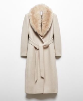 MANGO Women's Faux Fur Collar Detachable Wool Coat - Macy's