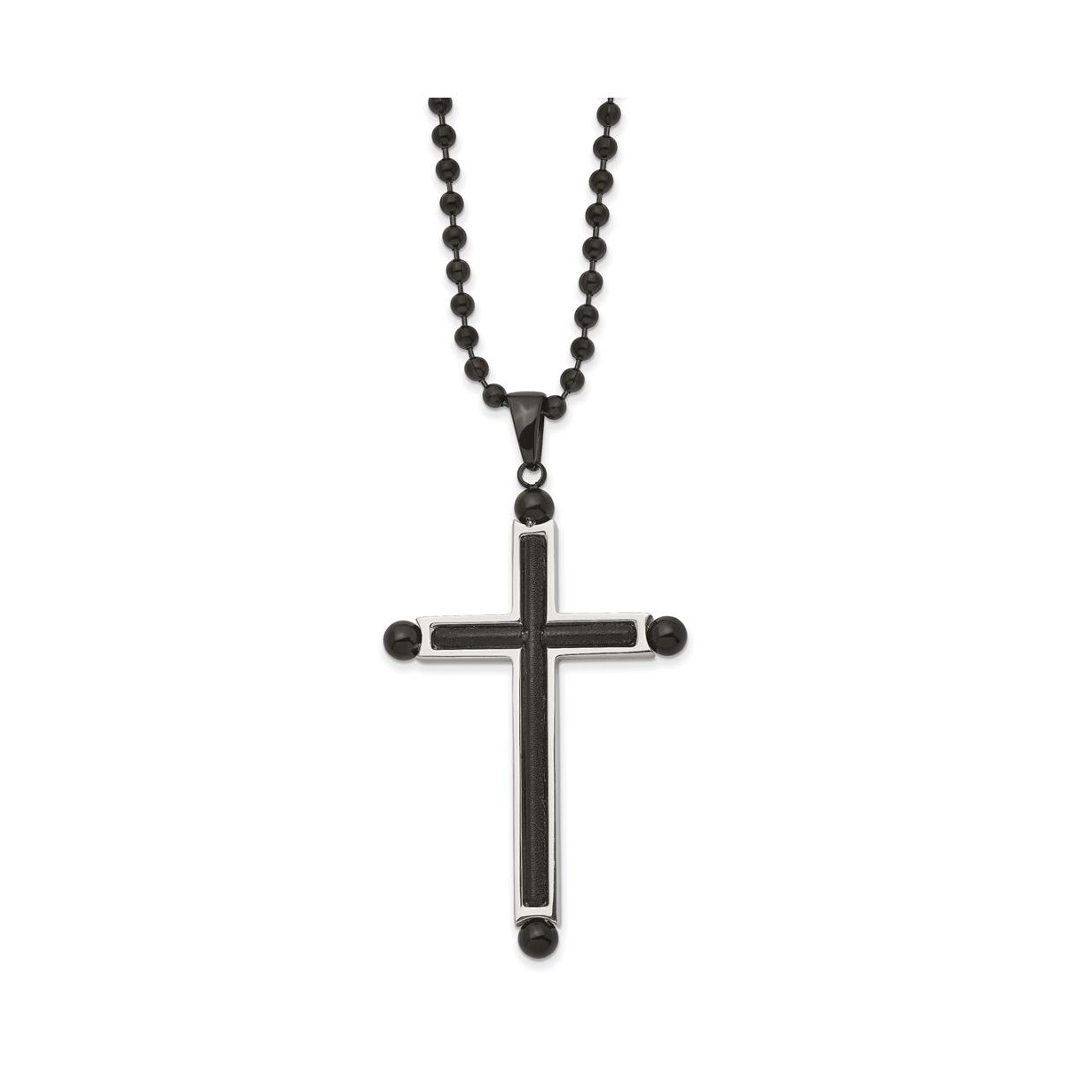 Polished Black Ip-plated Cross Pendant on a Ball Chain Necklace - Black