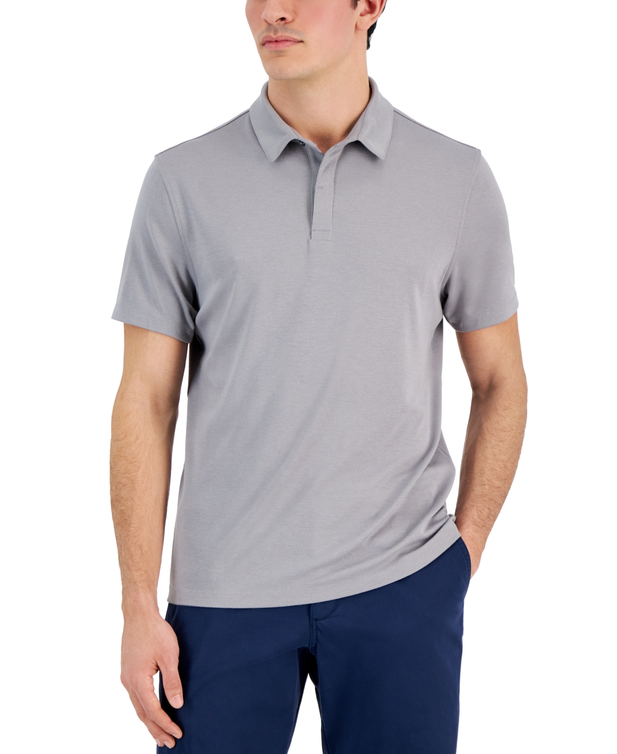 Shop Alfani Men's Alfatech Stretch Solid Polo Shirt, Created For Macy's In Storm Gray