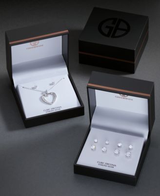 2-Pc. Set Cubic Zirconia Open Heart Pendant Necklace & Solitaire Stud Earrings in Sterling Silver, Created for Macy's