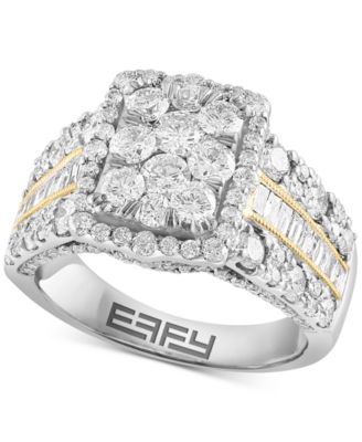 EFFY Collection - Certified Diamond Round & Baguette Rectangular Halo Cluster Ring (2-1/3 ct. t.w.) in 14k Two-Tone Gold