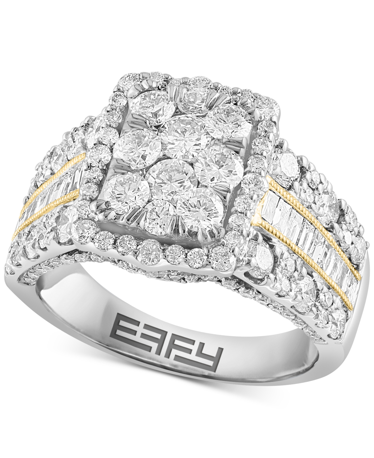 Effy Collection Effy Emerald Shaped Halo Cluster Ring (2-1/3 Ct. T.w.) In 14k Two-tone Gold In Yellow  White Gold