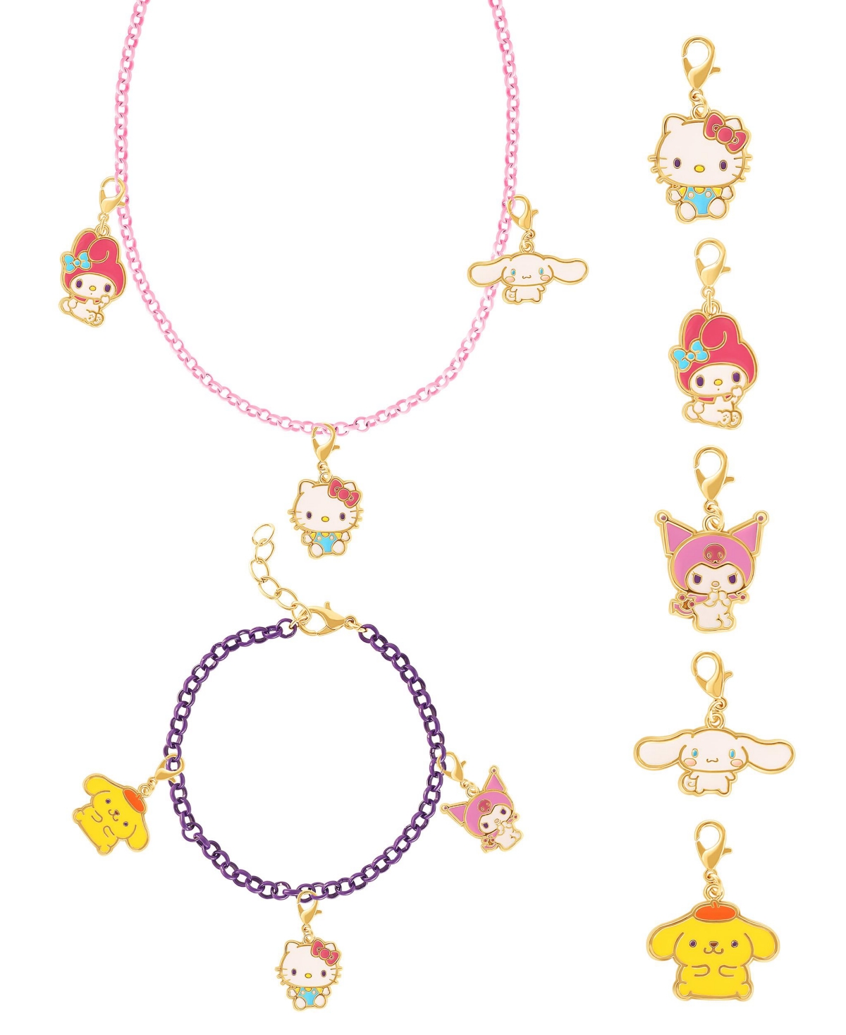 and Friends Fashion Interchangeable Charms with Necklace and Bracelet Chain Set - Pink, yellow, white