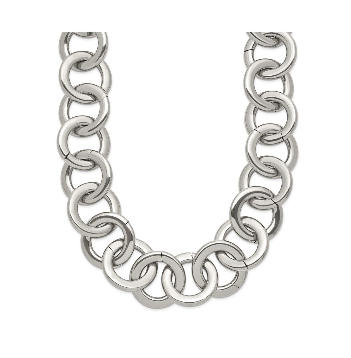 Stainless Steel Polished Circle Link 17 inch Necklace - Silver