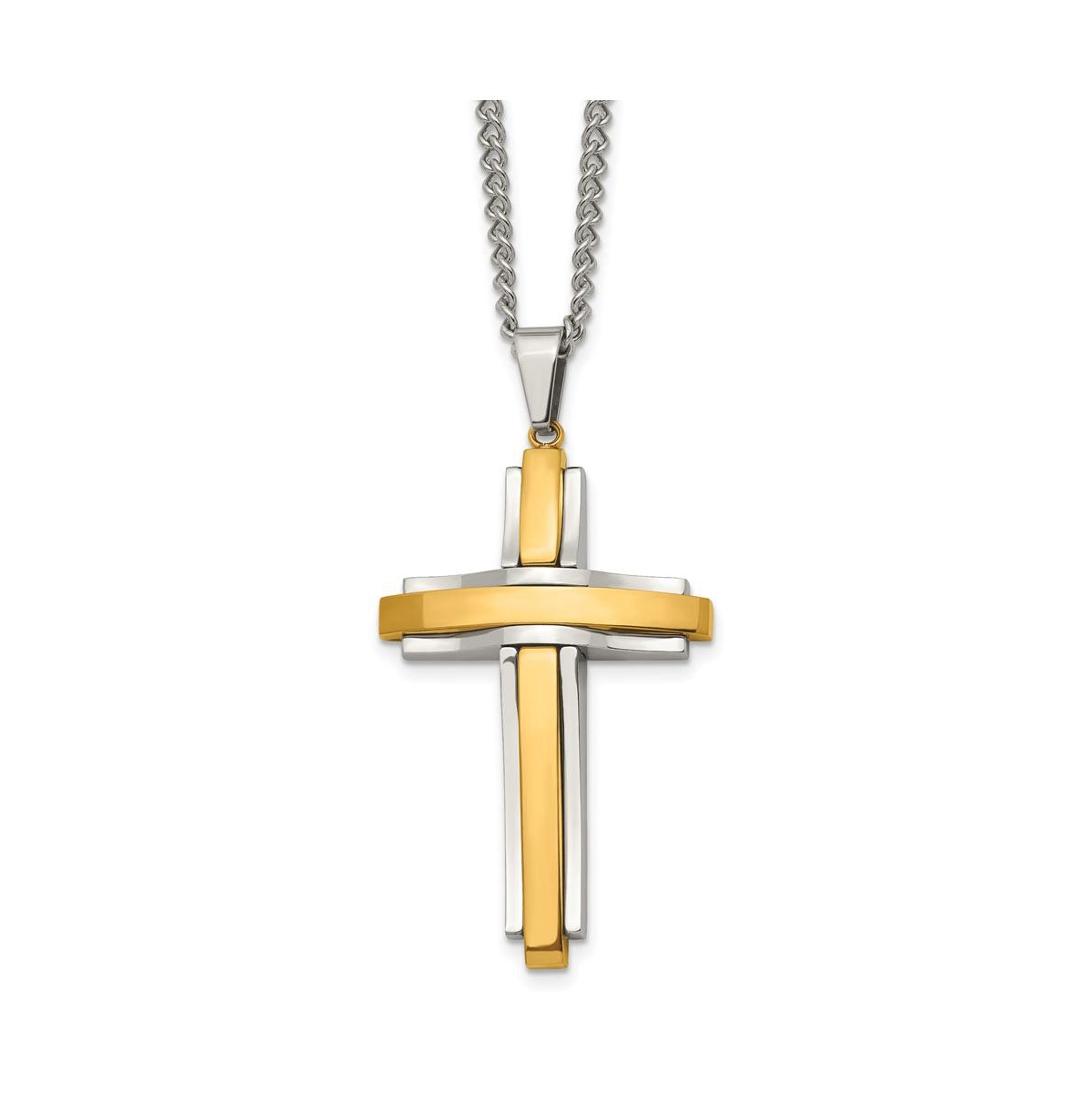 Polished Yellow Ip-plated Cross Pendant Curb Chain Necklace - Yellow