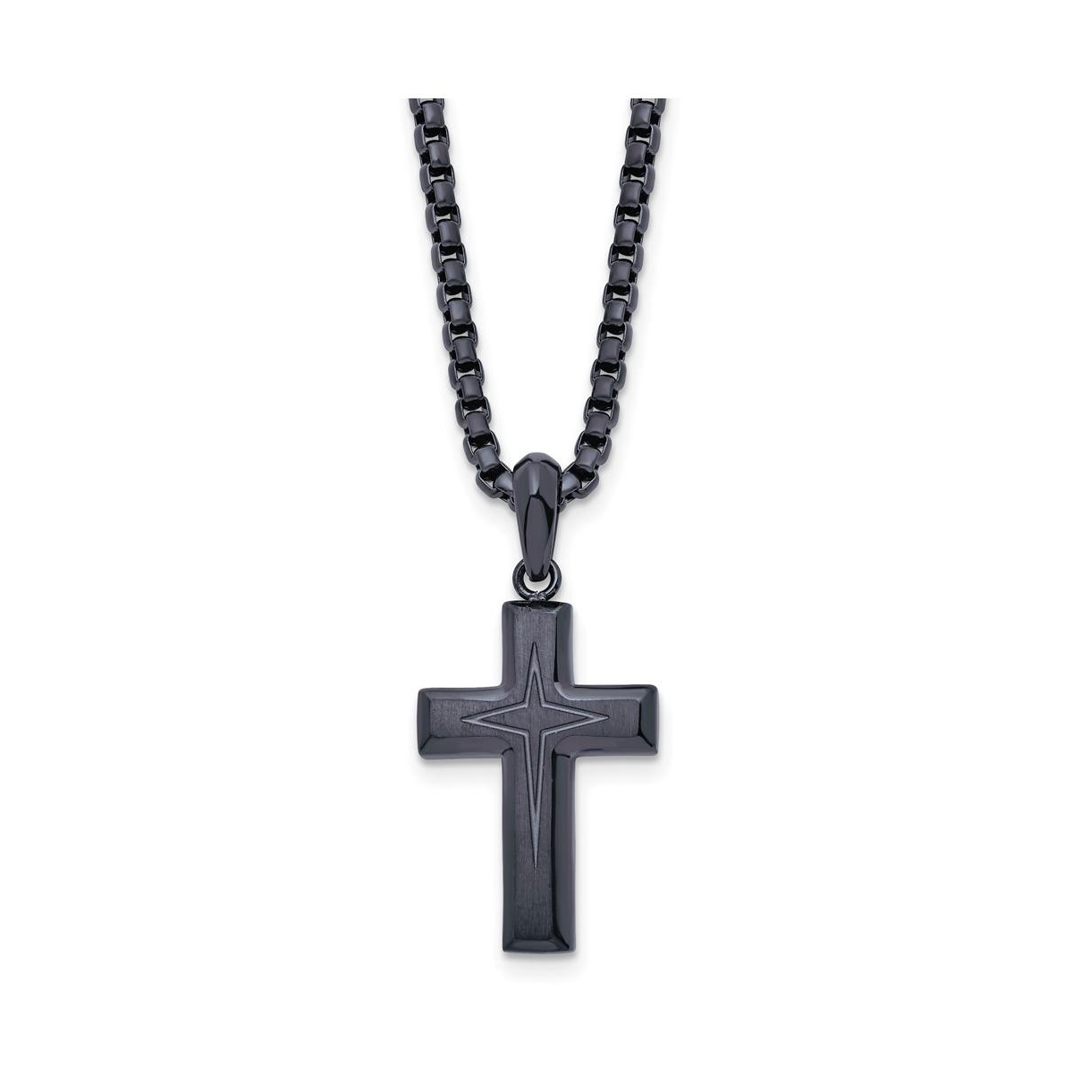 Brushed Dark Grey Ip-plated Cross Pendant Box Chain Necklace - Grey