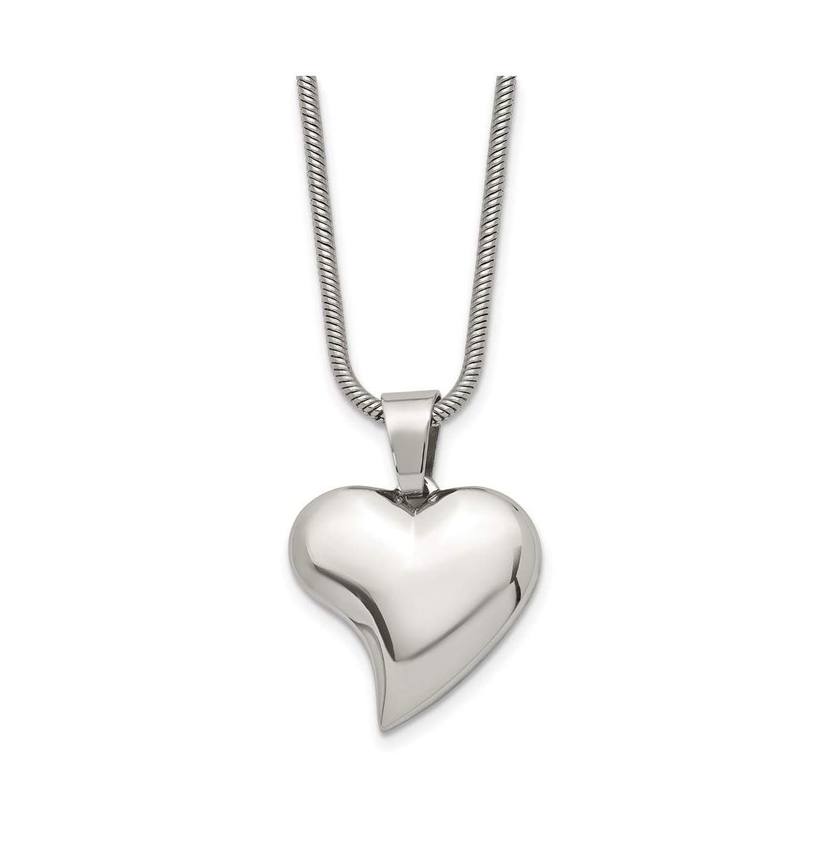 Polished Heart Pendant on a 18 inch Snake Chain Necklace - Silver