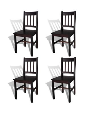 Dining Chair Set of 4 Dark Brown Solid Pine Wood Standard