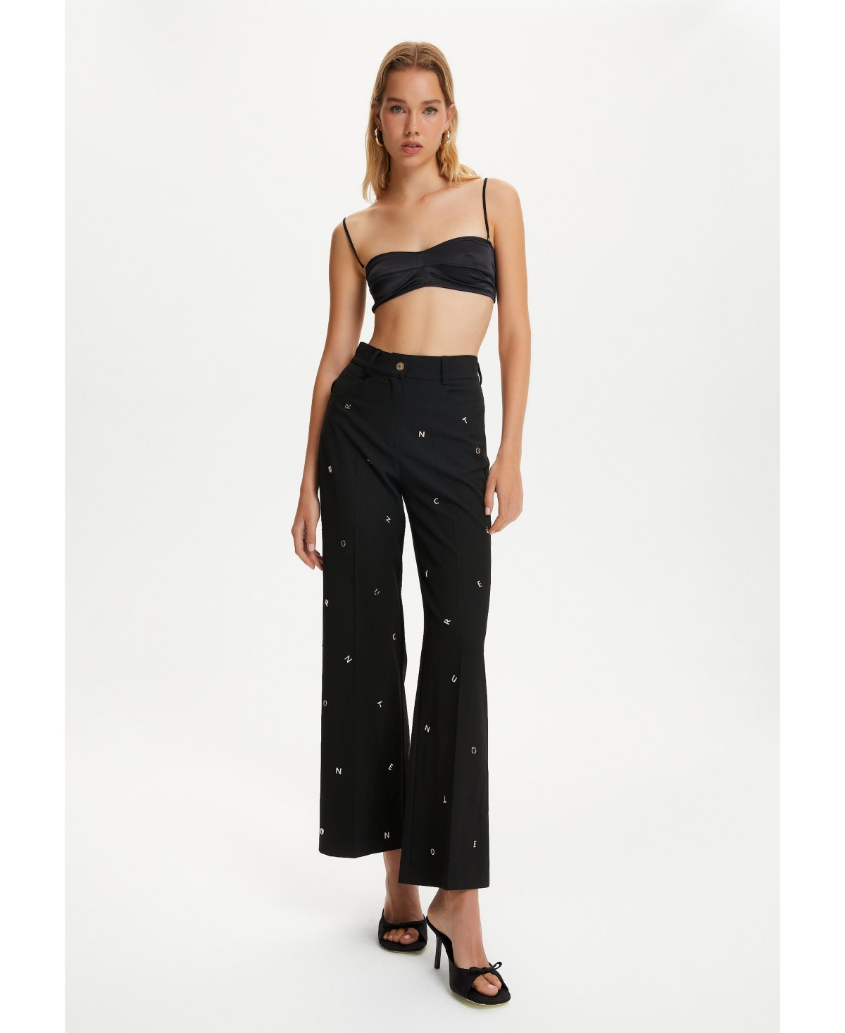 Women's Metallic Letter Detailed Pants