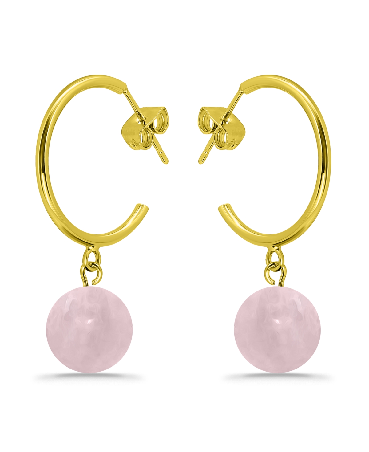 Macy's 14k Gold Plated Multi Genuine Stone Hoop Earrings In Rose Quartz