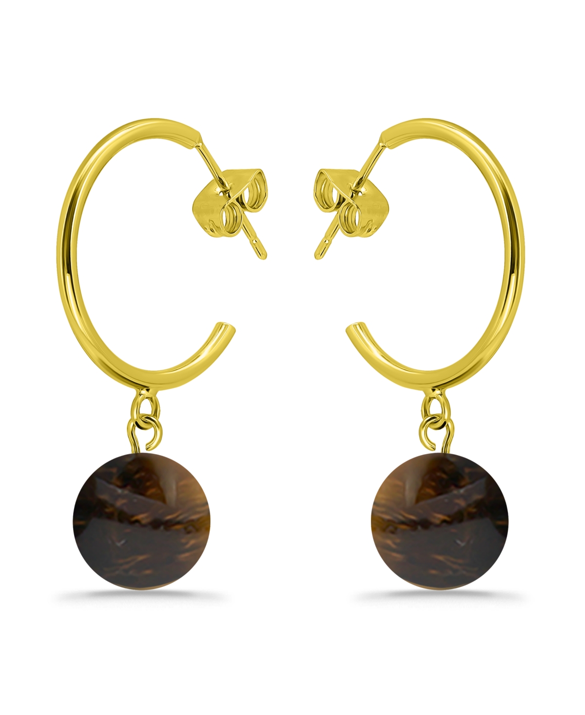 Macy's 14k Gold Plated Multi Genuine Stone Hoop Earrings In Tigers Eye