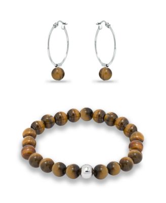 Silver Plated Multi Genuine Stone Bracelet and Earring, 2 Piece Set